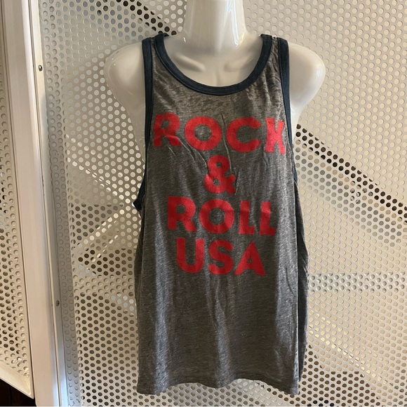 Chaser Rock & Roll USA Racerback Tank Top Size Medium in Grey and Red Font NWT - Picture 2 of 9